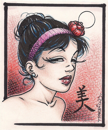 Dessin d'une pin-up de l'Extrême-Orient