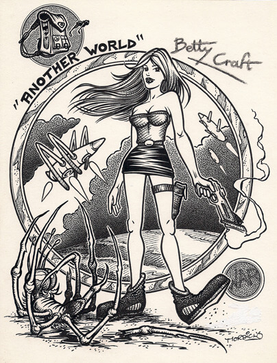 Dessin d'une pin-up incarnant une copie de Lara Croft